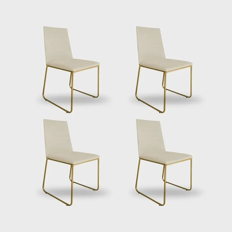 Kit 4 Cadeiras de Jantar Estofada Lille Base Gold Veludo Bege - Montanaris Decor