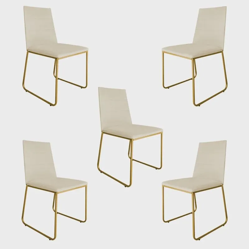 Kit 5 Cadeiras de Jantar Estofada Lille Base Gold Veludo Bege - Montanaris Decor
