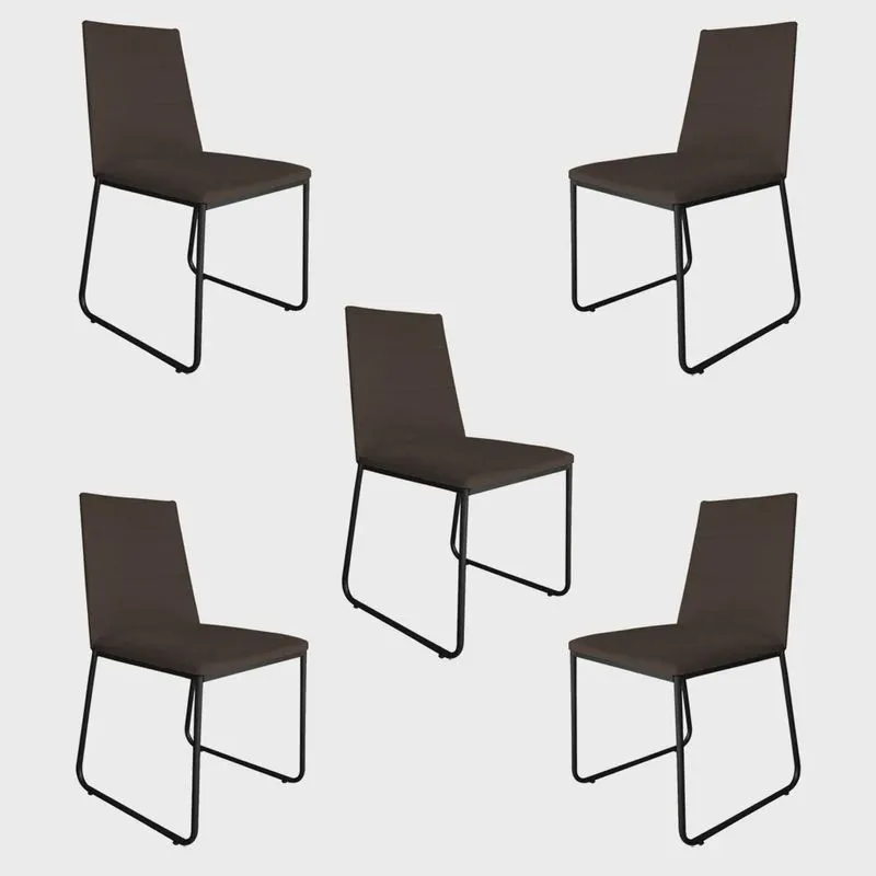 Kit 5 Cadeiras de Jantar Estofada Lille Base Preta Veludo Marrom - Montanaris Decor