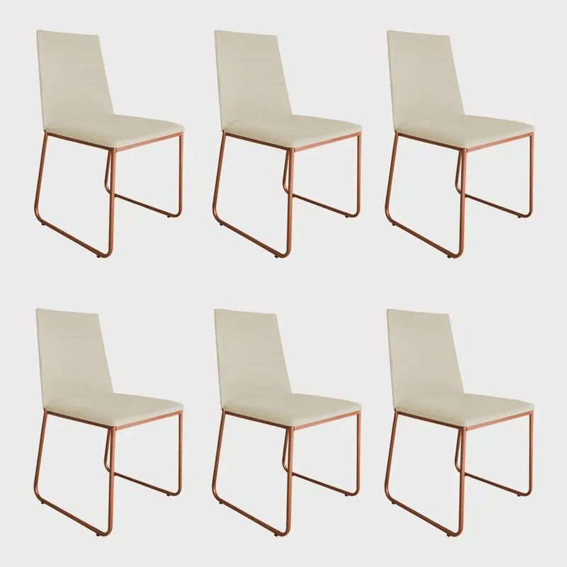 Kit 6 Cadeiras de Jantar Estofada Lille Base Bronze Veludo Bege - Montanaris Decor