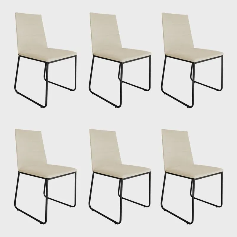 Kit 6 Cadeiras de Jantar Estofada Lille Base Preta Veludo Bege - Montanaris Decor