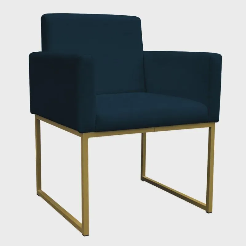 Poltrona Decorativa Base De Ferro Gold Veludo Azul Marinho - Montanaris Decor