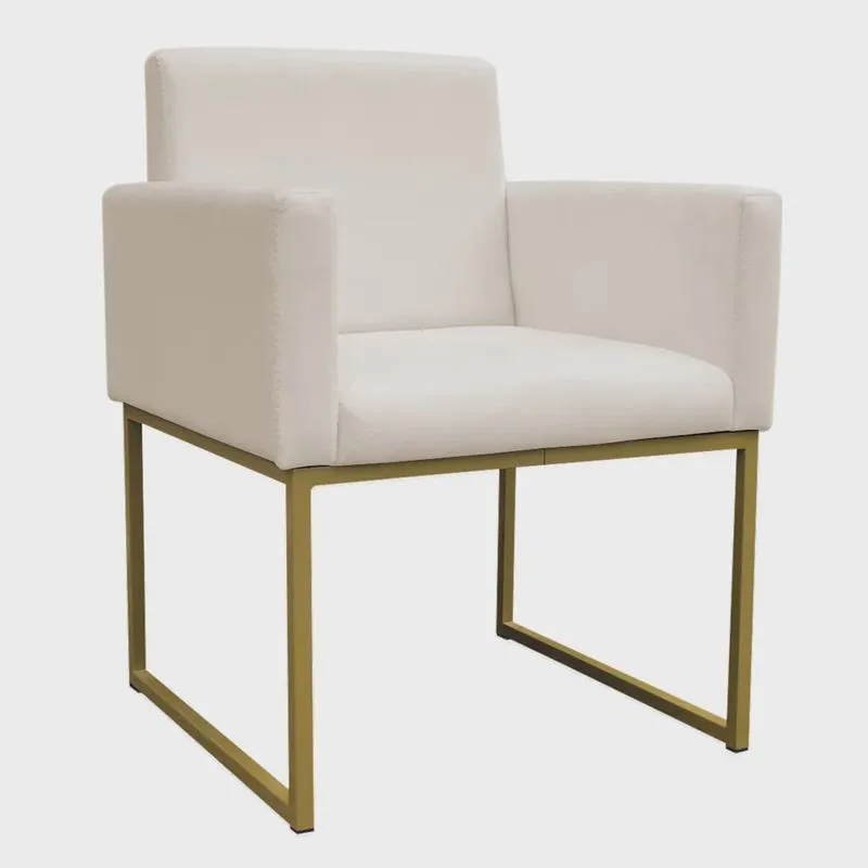Poltrona Decorativa Base De Ferro Gold Veludo Bege - Montanaris Decor