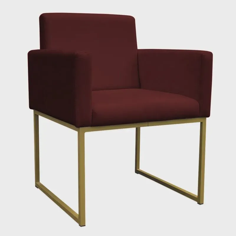 Poltrona Decorativa Base De Ferro Gold Veludo Bordô - Montanaris Decor