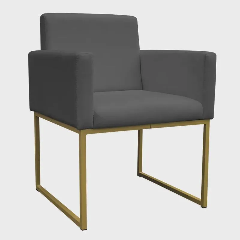 Poltrona Decorativa Base De Ferro Gold Veludo Cinza - Montanaris Decor