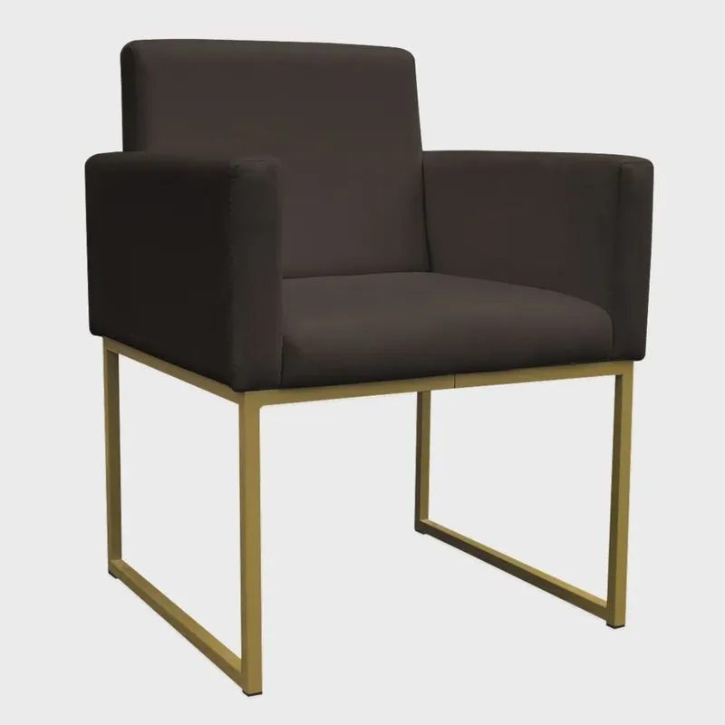 Poltrona Decorativa Base De Ferro Gold Veludo Marrom - Montanaris Decor