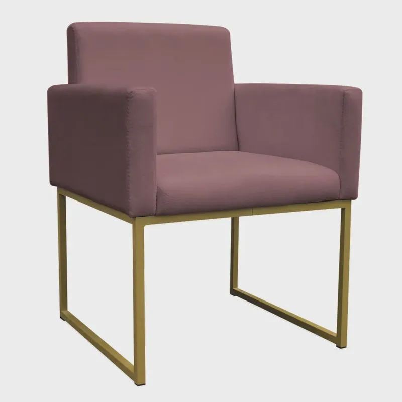 Poltrona Decorativa Base De Ferro Gold Veludo Rosê - Montanaris Decor