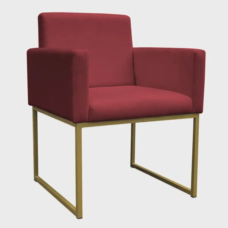 Poltrona Decorativa Base De Ferro Gold Veludo Vermelho - Montanaris Decor