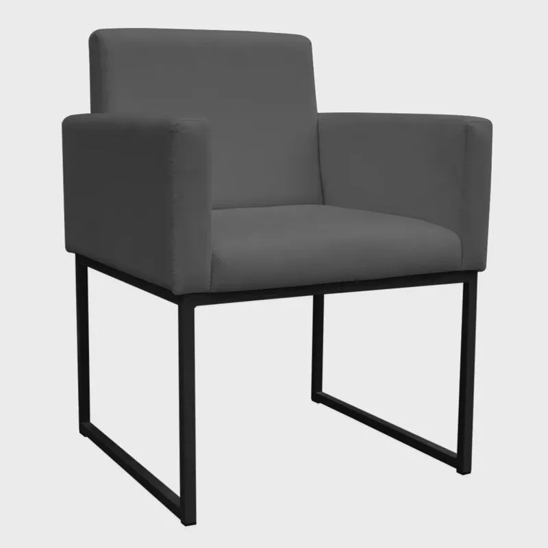 Poltrona Decorativa Base De Ferro Preta Veludo Cinza - Montanaris Decor