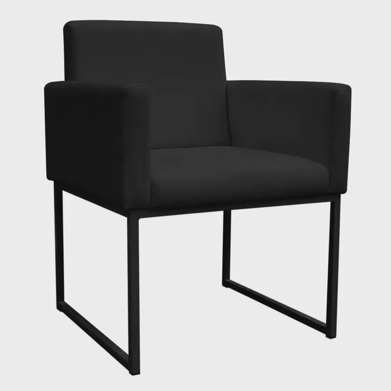 Poltrona Decorativa Base De Ferro Preta Veludo Preto - Montanaris Decor