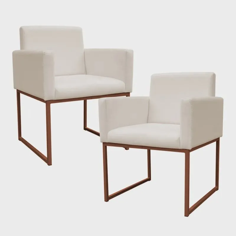 Kit 2 Poltronas Decorativa Base De Ferro Bronze Veludo Bege - Montanaris Decor