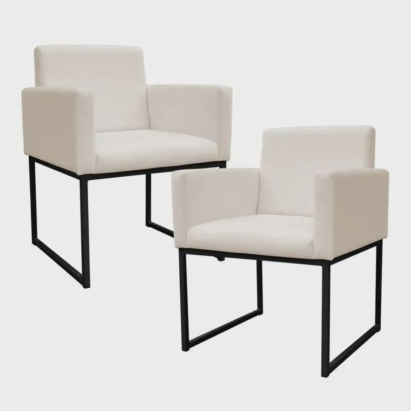 Kit 2 Poltronas Decorativa Base De Ferro Preto Veludo Bege - Montanaris Decor