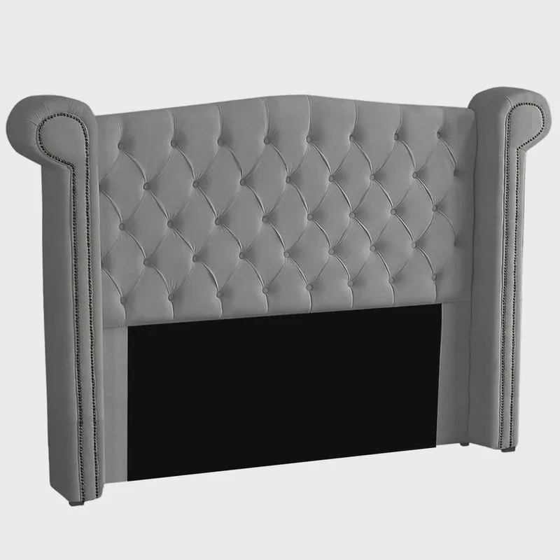 Cabeceira Casal 140cm Decorativa Ayla Veludo Cinza - Montanaris Decor