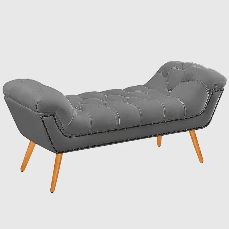 Recamier Calçadeira Casal 140cm Ayla Veludo Cinza - Montanaris Decor