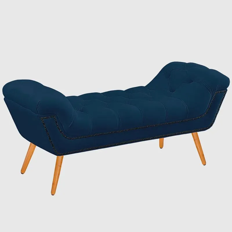Recamier Calçadeira Casal King 195cm Ayla Veludo Azul Marinho - Montanaris Decor