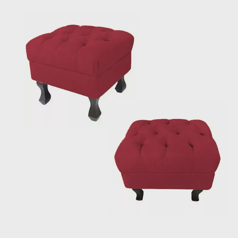 Kit 02 Puffs Decorativo Luiz Xv Veludo Vermelho - Montanaris Decor