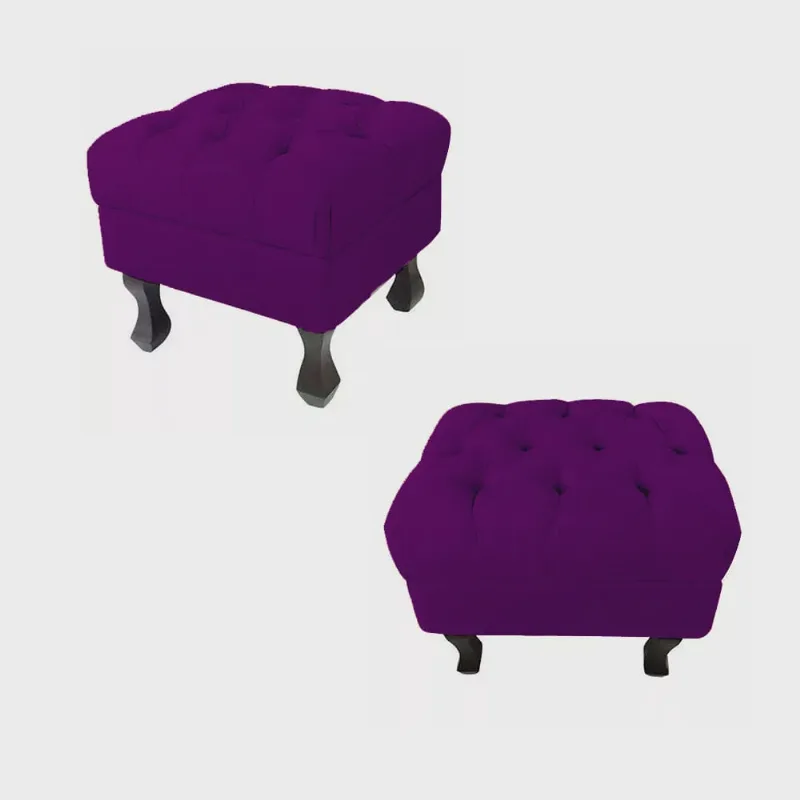 Kit 02 Puffs Decorativo Luiz Xv Veludo Roxo - Montanaris Decor