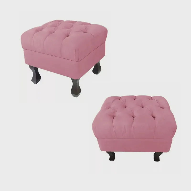 Kit 02 Puffs Decorativo Luiz Xv Veludo Rosa - Montanaris Decor