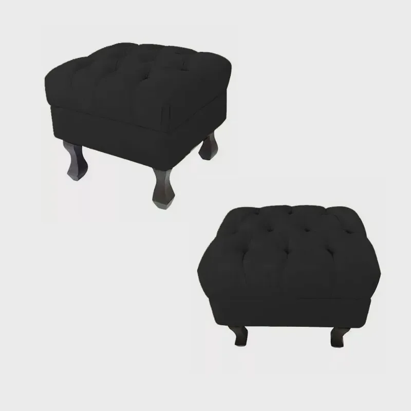 Kit 02 Puffs Decorativo Luiz Xv Veludo Preto - Montanaris Decor
