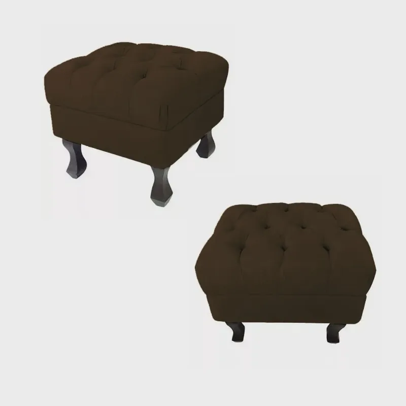 Kit 02 Puffs Decorativo Luiz Xv Veludo Marrom - Montanaris Decor