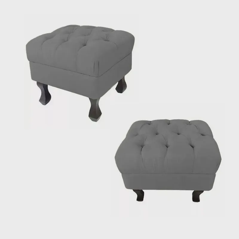 Kit 02 Puffs Decorativo Luiz Xv Veludo Cinza - Montanaris Decor