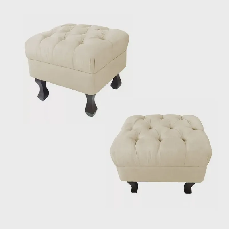 Kit 02 Puffs Decorativo Luiz Xv Veludo Bege - Montanaris Decor