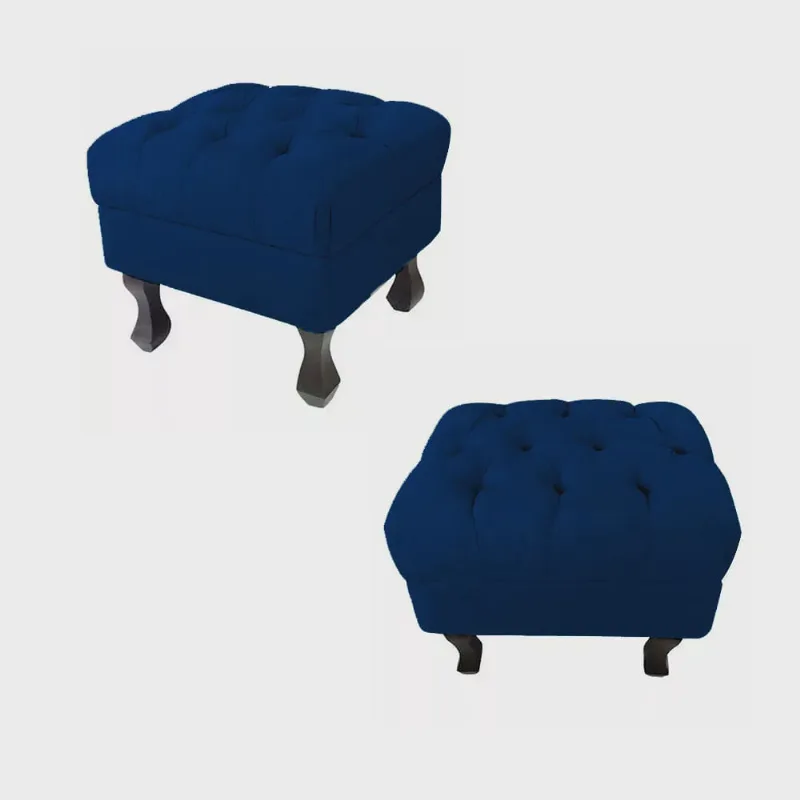 Kit 02 Puffs Decorativo Luiz Xv Veludo Azul Marinho - Montanaris Decor