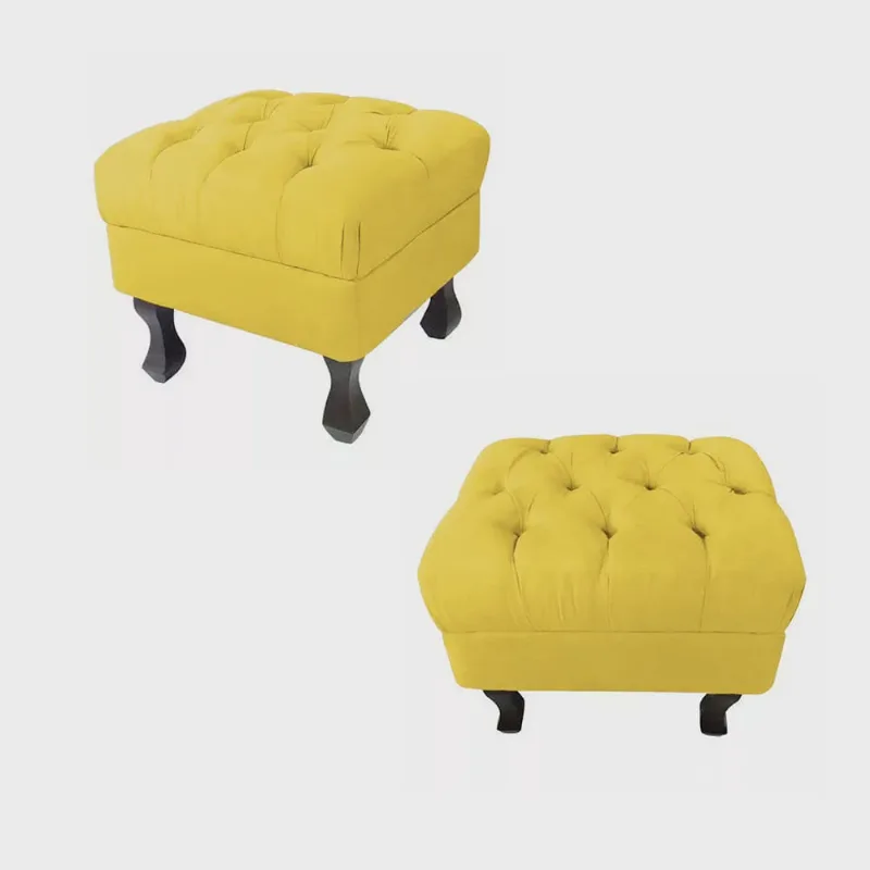 Kit 02 Puffs Decorativo Luiz Xv Veludo Amarelo - Montanaris Decor
