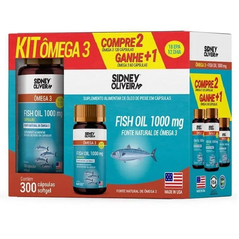 Ômega 3 1000mg Kit Com 300 Capsulas Sidney Oliveira