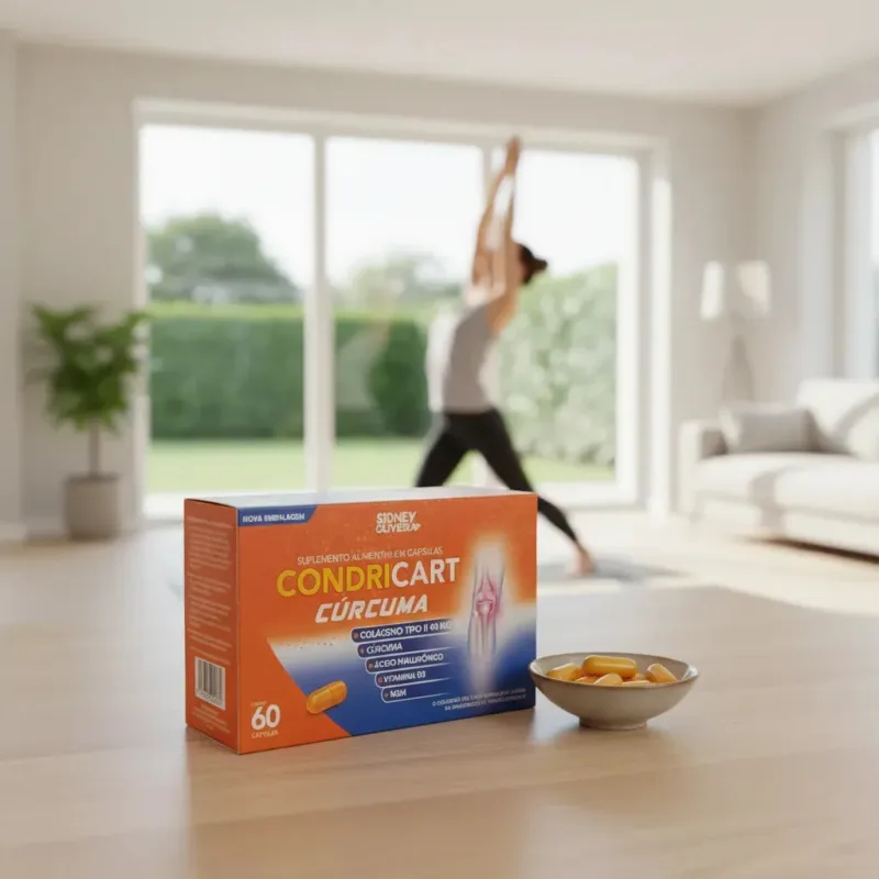 Condricart Cúrcuma Sidney Oliveira Colágeno Tipo II + Ácido Hialurônico + MSM, 60 cápsulas
