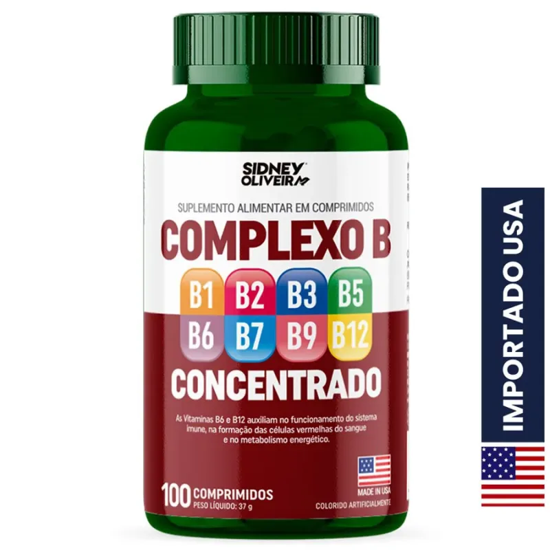 Complexo B Concentrado importado dos EUA 100 comprimidos com biotina para cabelo, pele e mucosas, em fórmula concentrada e livre de glúten