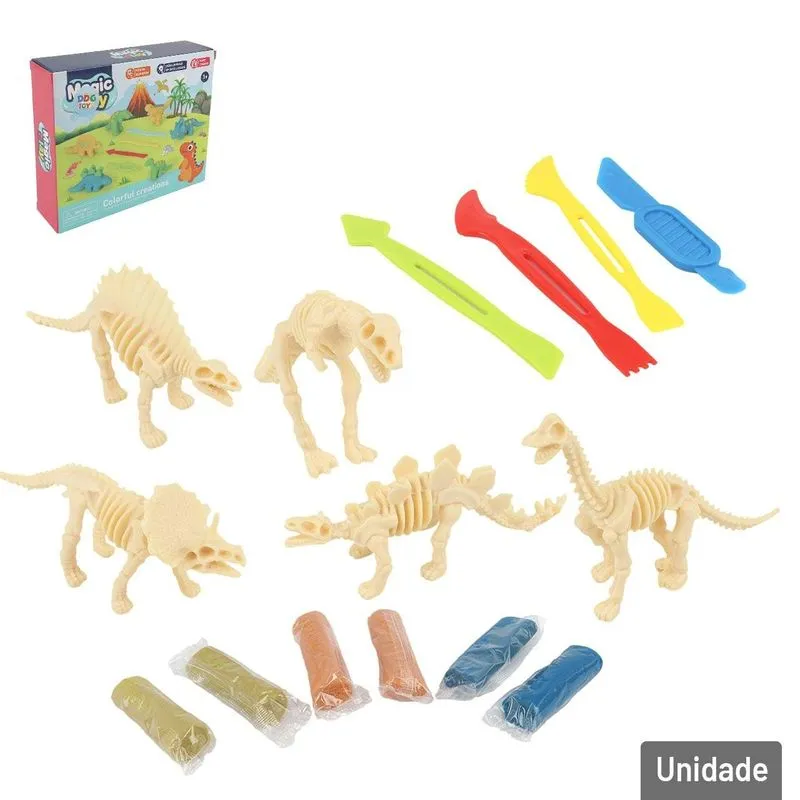 Massinha De Modelar 16 Peças Com Molde De Dinos - Tudo Em Caixa