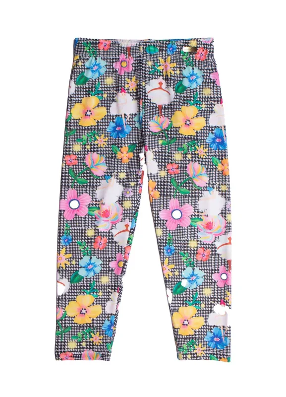 Calça Legging Infantil Cotton Ballet Entre Flores Preto e Branco Alphabeto
