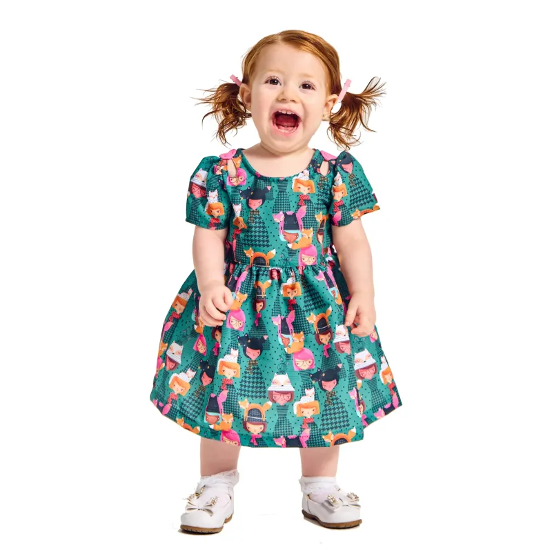 VESTIDO E CALCINHA PIED POULE RAPOSINHA VERDE BOTTON ALPHABETO