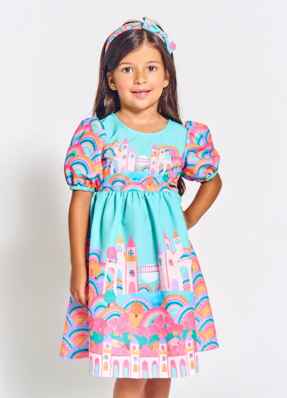VESTIDO REINO ENCANTADO ESMERALDA E ROSA ALPHABETO