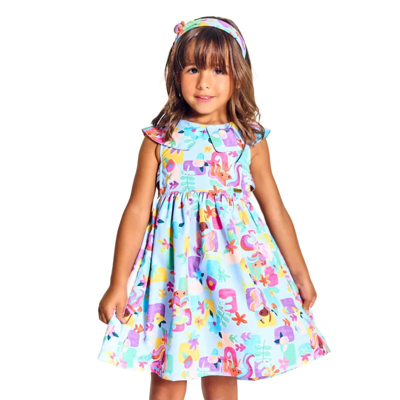 VESTIDO INFANTIL MAR DE FLORES AZUL Alphabeto