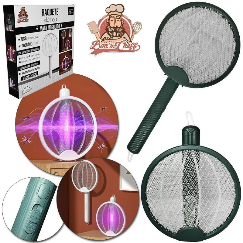 Raquete Mata Mosca Recarregavel Dobravel Lampada Uv Bivolt