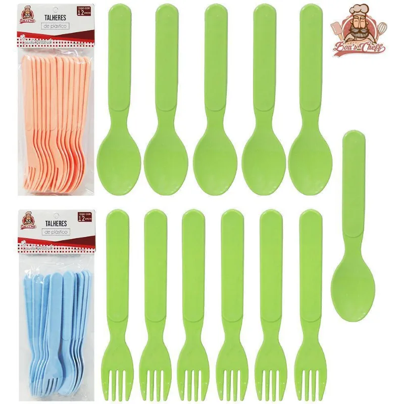 Colher E Garfinho Sobremesa Plastico Colors 12 Pecas 13,5cm