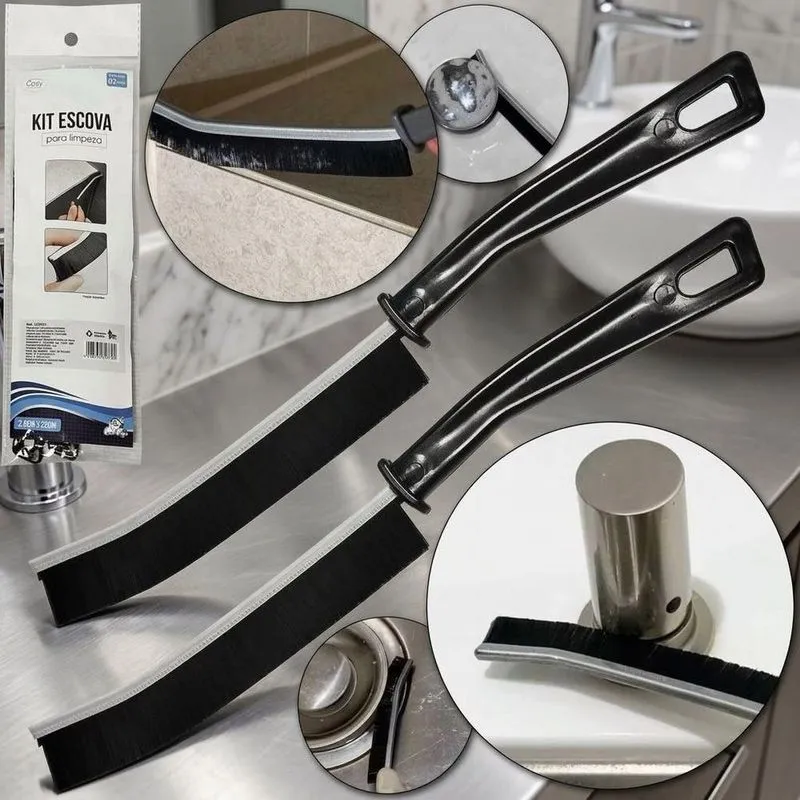 Kit Escova Para Limpeza Geral Cantos Cosy Multiuso Para Fendas Com Cabo Plástico