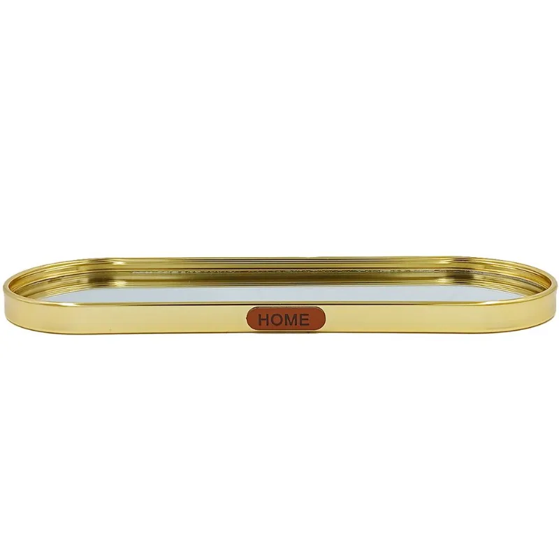 Bandeja Oval Espelhada 30x10cm em Metal Fu Xing-Dourado