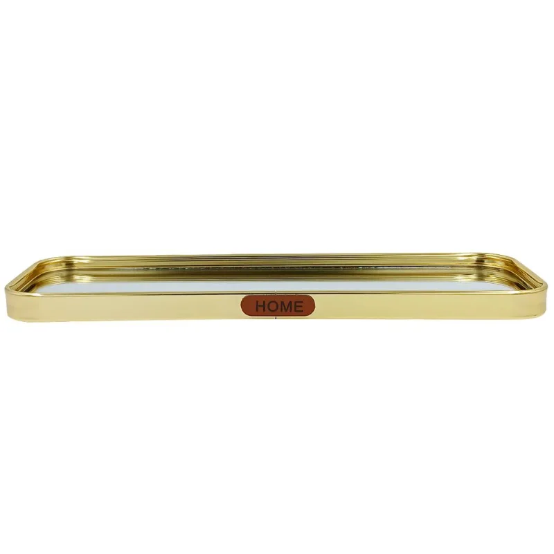 Bandeja Espelhada Retangular 30x10cm em Metal Fu Xing-Dourado