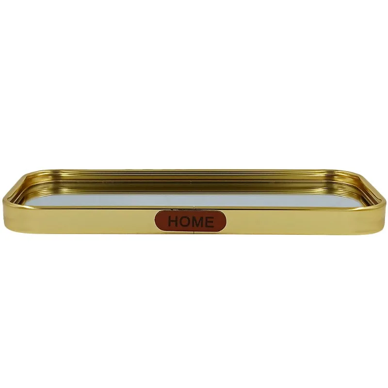 Bandeja Retangular Espelhada 22cm em Metal Fu Xing-Dourado