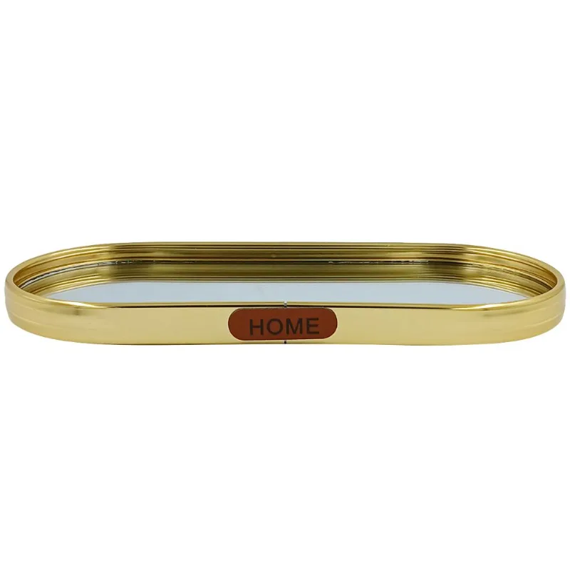 Bandeja Oval Espelhada 22cm em Metal Fu Xing-Dourado