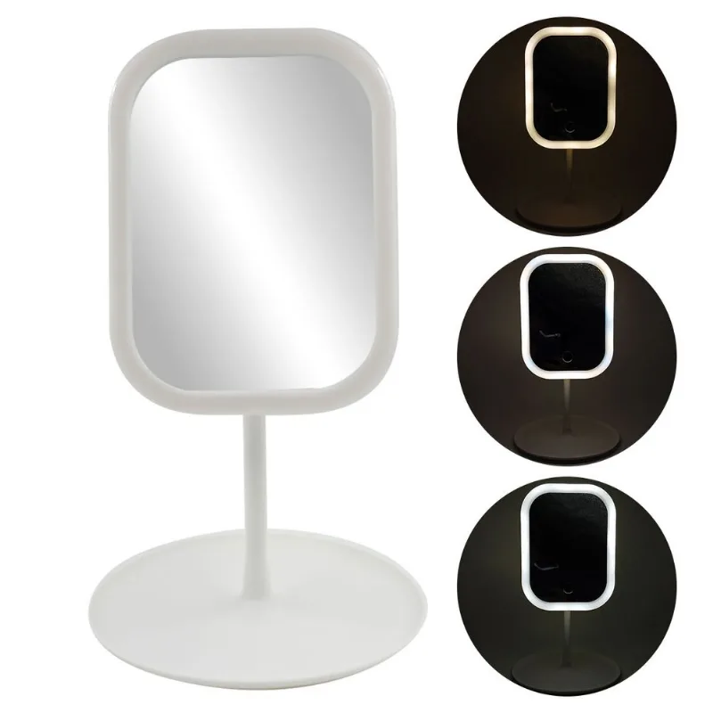 Espelho de Mesa C/ LED 29,5cm em Plástico Fu Xing-Branco