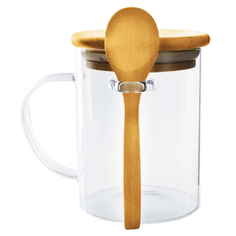 Caneca C/ Tampa 440ml em Vidro Fu Xing