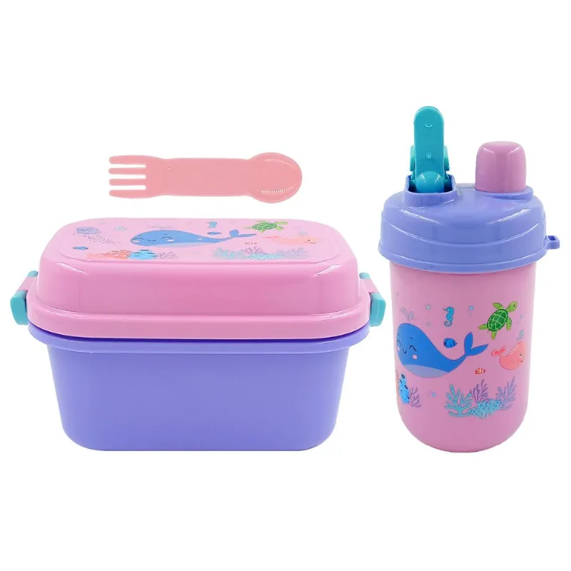 Kit Marmita + Garrafa Infantil 3 Peças em Plástico Fu Xing-Rosa
