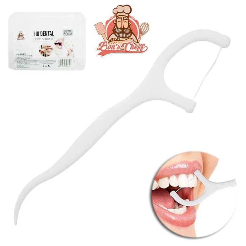 Palito De Dente De Plastico Com Fio Dental 30 Unidades