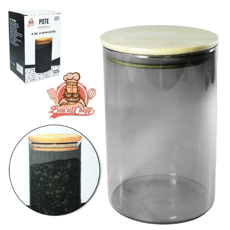 Pote De Vidro Hermético Redondo 950ml Com Tampa De Bambu - Organização E Elegância