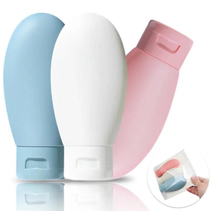 Kit Viagem Frasco Flip Top Com Tampa E Bolsa 3 Peças 60ml