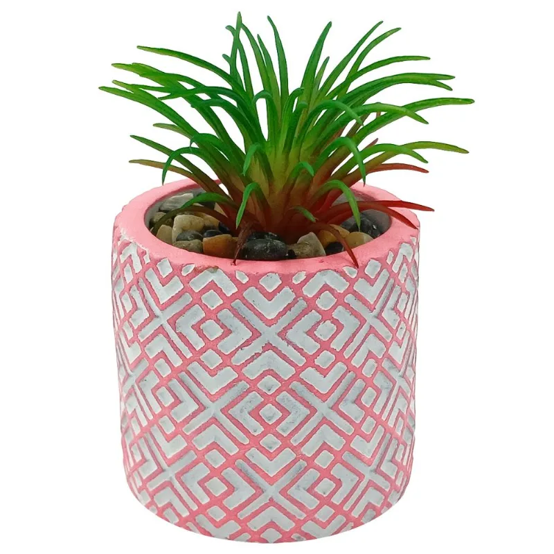 Vaso C/ Planta Artificial 5cm em Cimento Fu Xing-Rosa